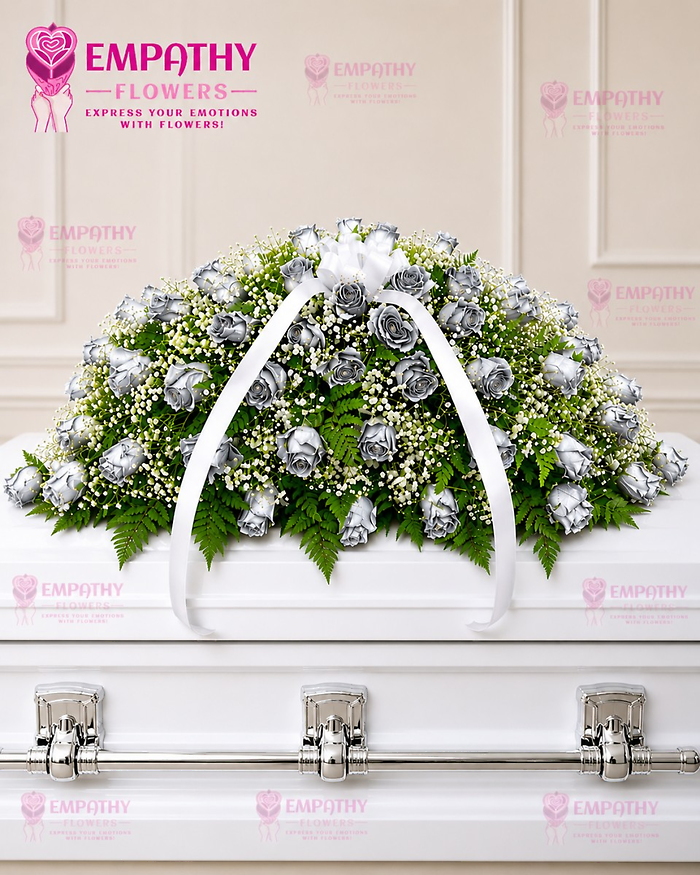 Silver Rose Casket Spray – Elegant Silver Funeral Tribute