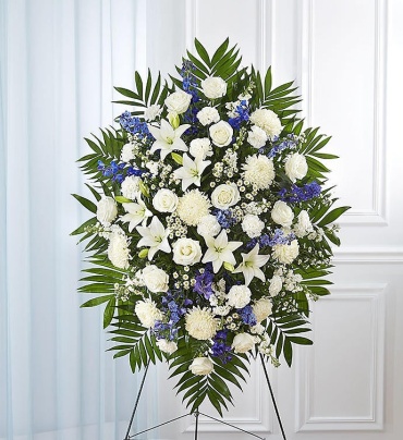 Blue &amp; White Funeral Standing Spray