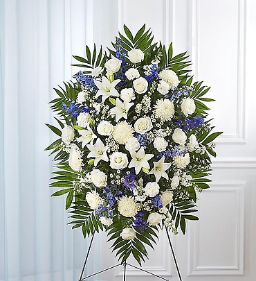 Blue &amp; White Funeral Standing Spray