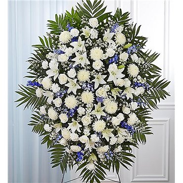 Blue &amp; White Funeral Standing Spray