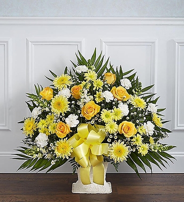 Heartfelt Tribute&trade; Yellow Floor Basket Arrangement