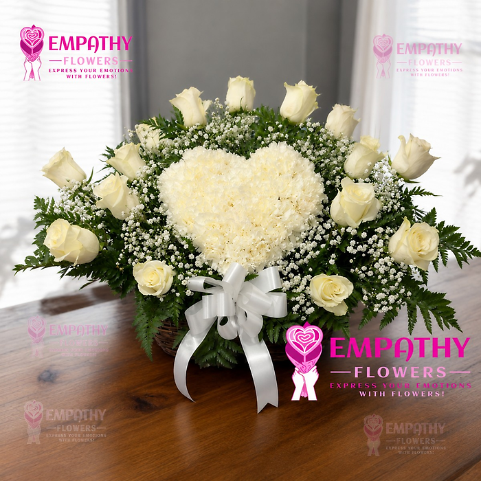 White Heart Shaped Sympathy Funeral Basket