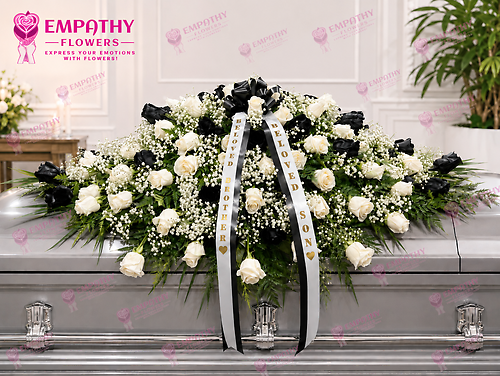 Elegant Black & White Rose Casket Spray