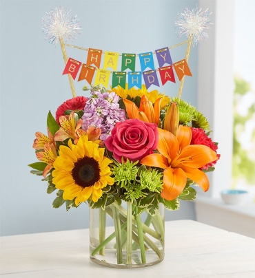 Floral Embrace&trade; with Happy Birthday Banner 