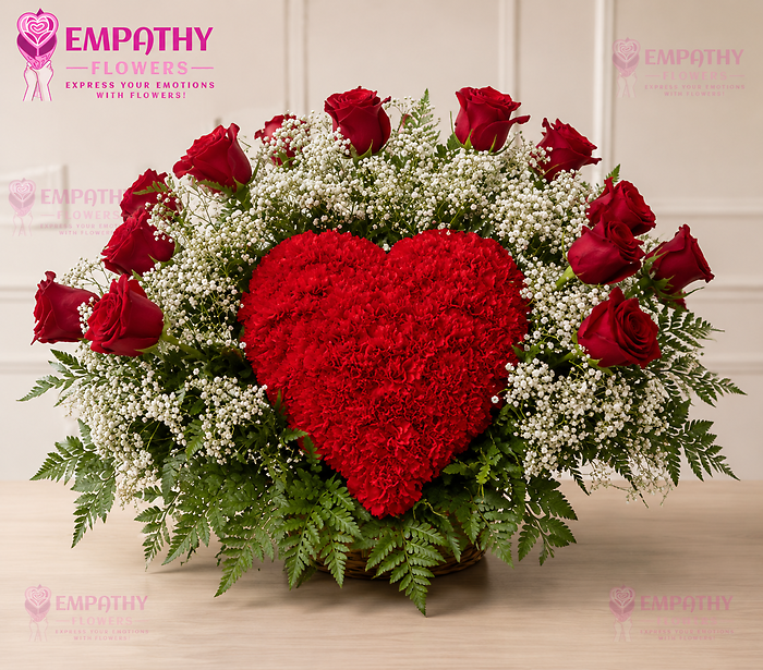 Red Heart shaped Sympathy Funeral basket