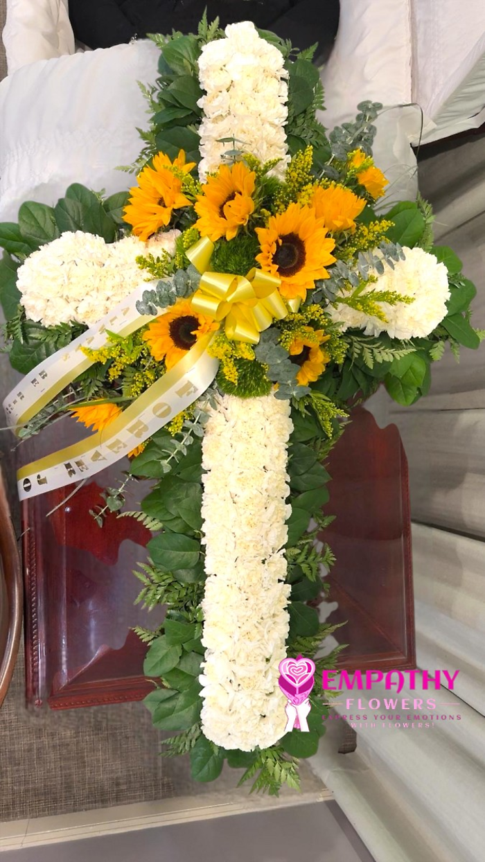 Sunflower Cross Casket Spray