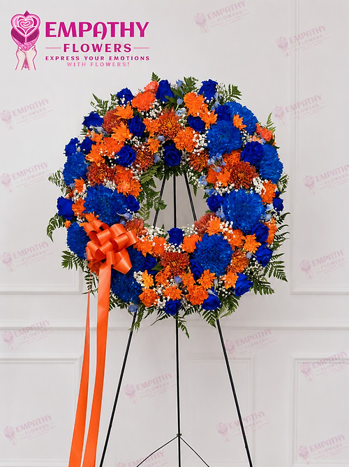 Blue & Orange Funeral Wreath