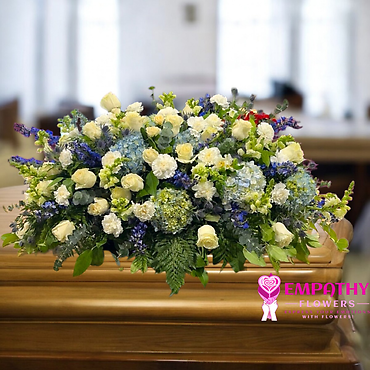 Heavenly Blue & White Casket Spray