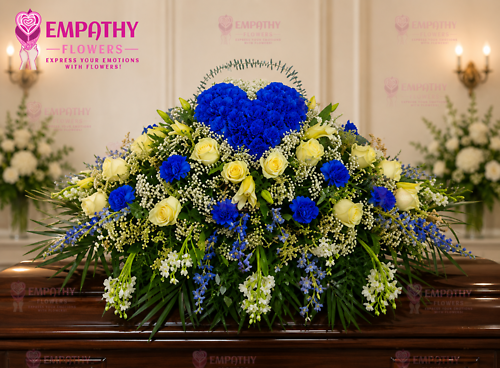 Blue Heart Rose Casket Spray