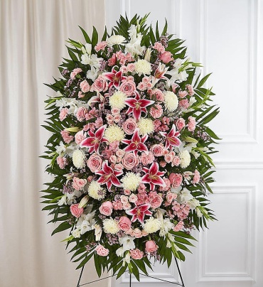 Pink &amp; White Funeral Standing Spray