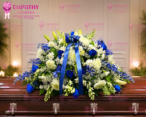 Blue Roses & White Mix Flowers Casket Spray