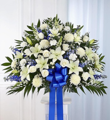 Heartfelt Sympathies Blue &amp; White Funeral Standing Basket