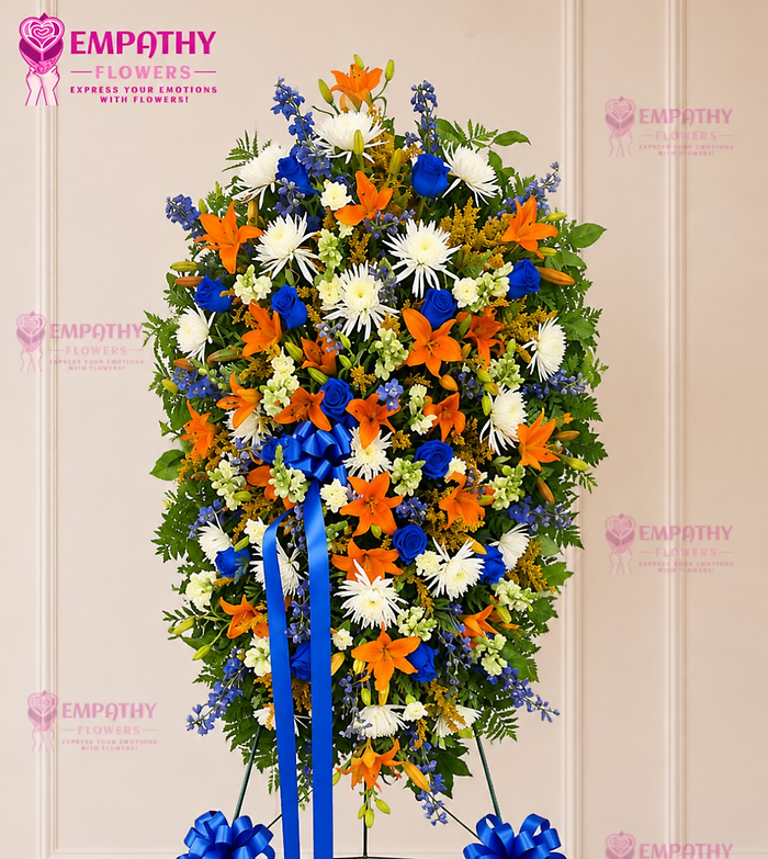 Blue & Orange Celebration of Life Standing Spray