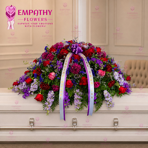 In Loving Memory™ Red & Purple Casket Flowers