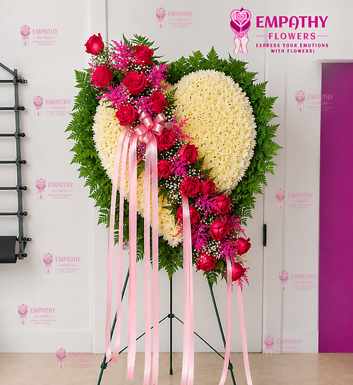 Pink & White Broken Heart Funeral Spray