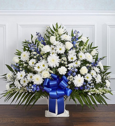 Heartfelt Tribute&trade; Blue & White Floor Basket Arrangement