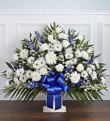 Heartfelt Tribute&trade; Blue & White Floor Basket Arrangement