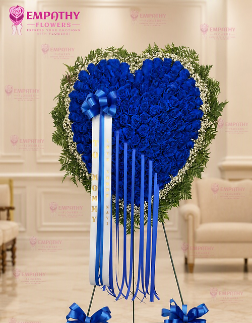 Royal Blue Rose Heart Funeral Standing Spray