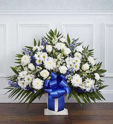 Heartfelt Tribute&trade; Blue & White Floor Basket Arrangement