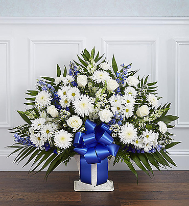 Heartfelt Tribute&trade; Blue & White Floor Basket Arrangement