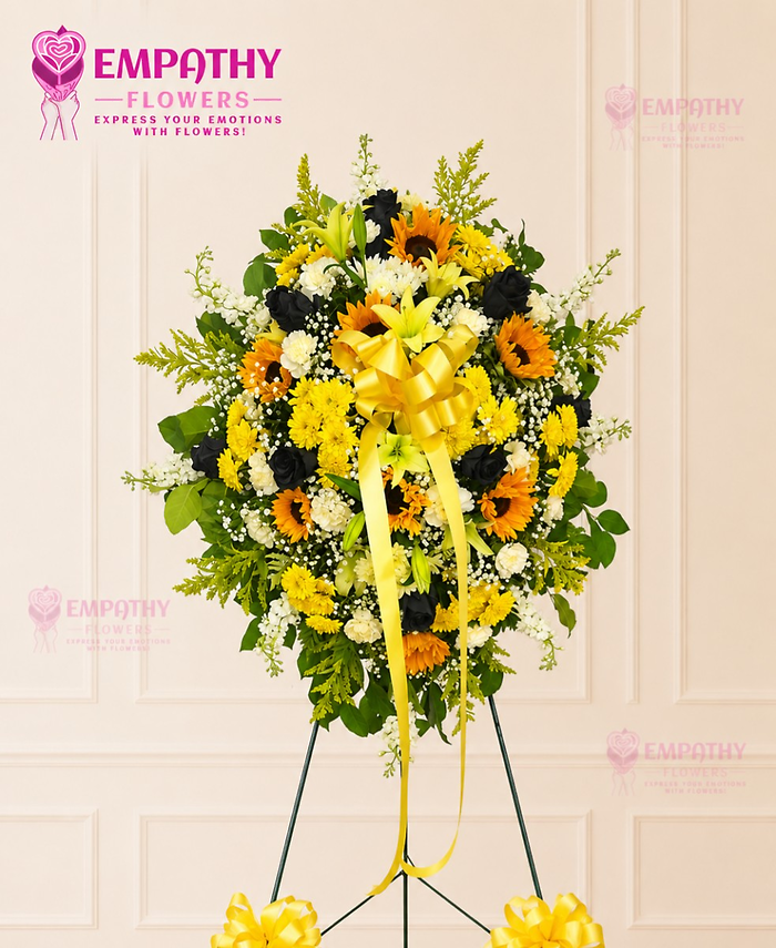 Sunflower & Black Rose Standing Spray