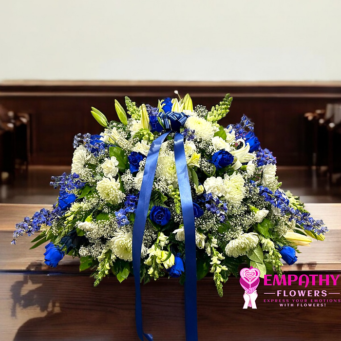 Blue Roses & White Mix Flowers Casket Spray