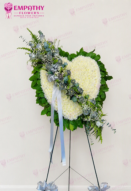 Silver Rose Heart Funeral Flowers