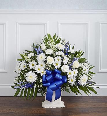 Heartfelt Tribute&trade; Blue & White Floor Basket Arrangement