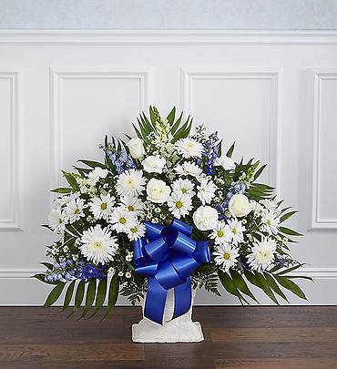 Heartfelt Tribute&trade; Blue & White Floor Basket Arrangement