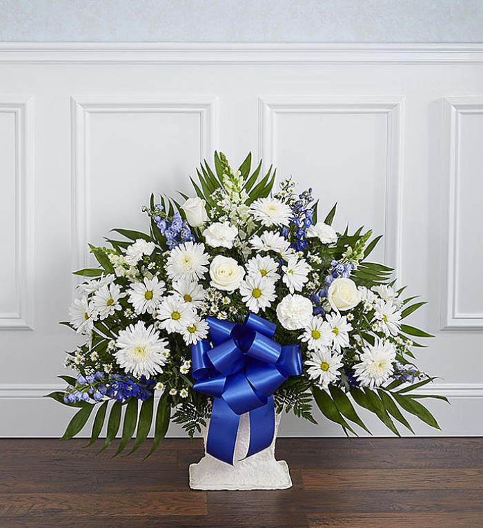 Heartfelt Tribute&trade; Blue & White Floor Basket Arrangement