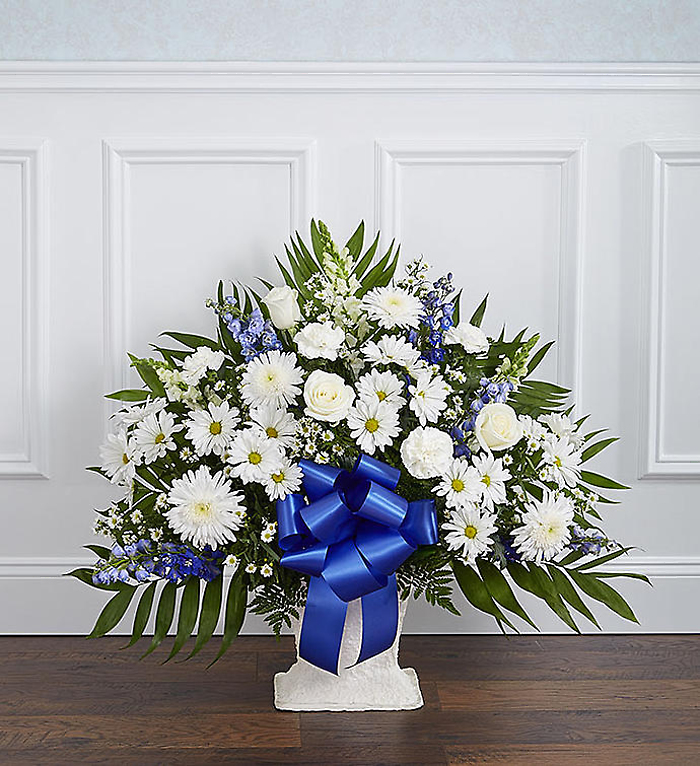 Heartfelt Tribute&trade; Blue & White Floor Basket Arrangement