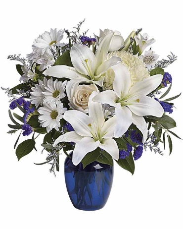 Heavenly Blue & White Casket Spray