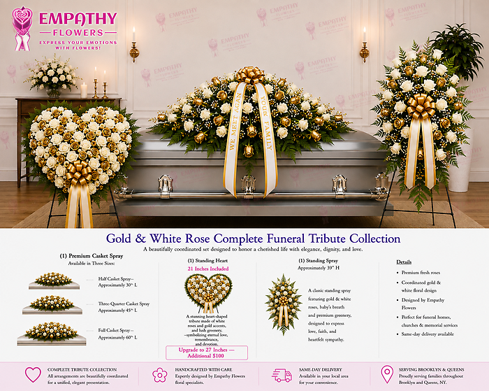 Gold & White Rose Funeral Tribute Collection