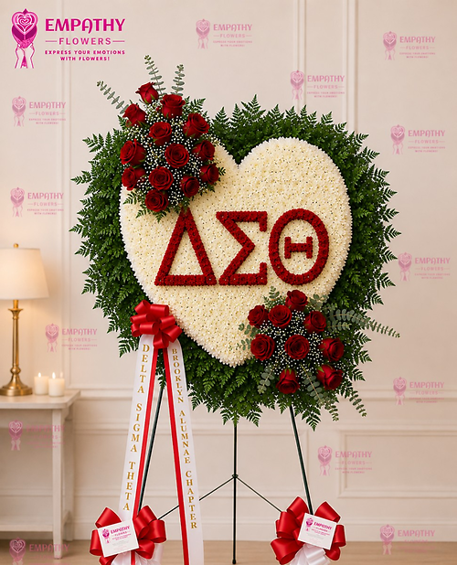 Delta Sigma Theta Heart Standing Spray with Red Roses