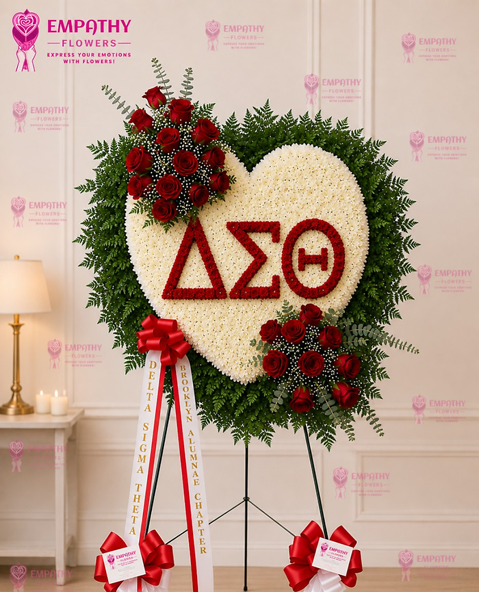 Delta Sigma Theta Heart Standing Spray with Red Roses