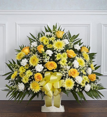 Heartfelt Tribute&trade; Yellow Floor Basket Arrangement