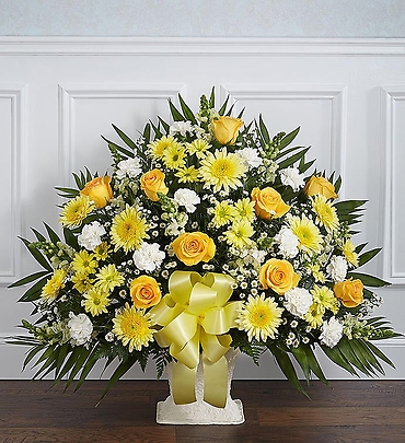 Heartfelt Tribute&trade; Yellow Floor Basket Arrangement