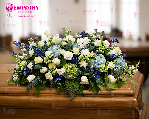Heavenly Blue & White Casket Spray