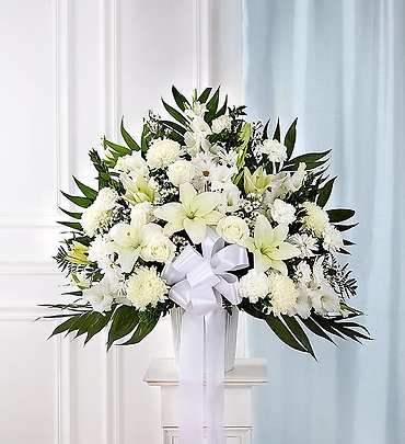 Heartfelt Sympathies White Funeral Standing Basket