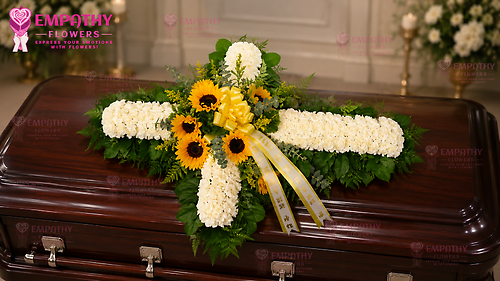Sunflower Cross Casket Spray