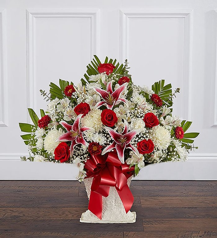 Red Rose And Lily Floor Basket