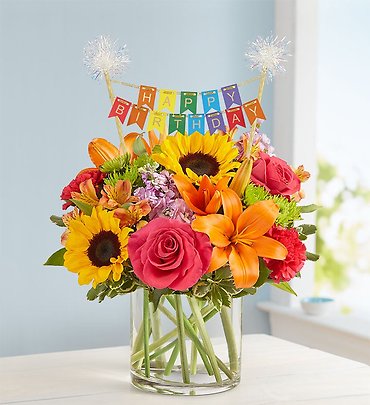 Floral Embrace&trade; with Happy Birthday Banner 