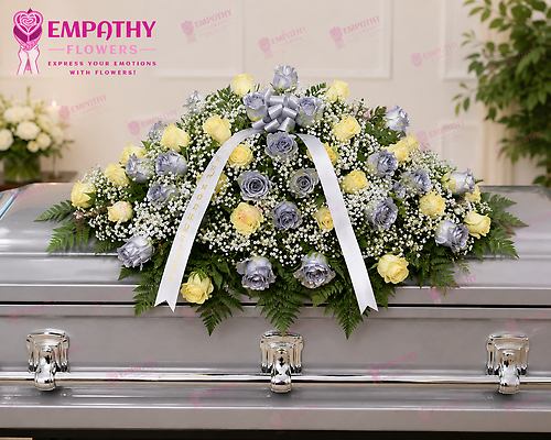 Silver & White Rose Funeral Casket Flowers