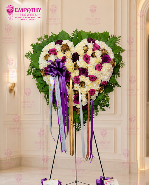 Royal Remembrance™ Purple, Gold & White Funeral Heart