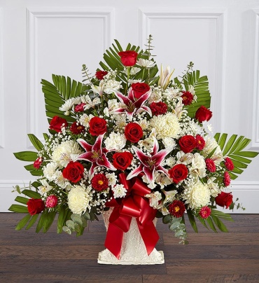 Red Rose And Lily Floor Basket