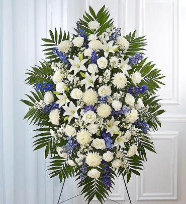 Blue &amp; White Funeral Standing Spray