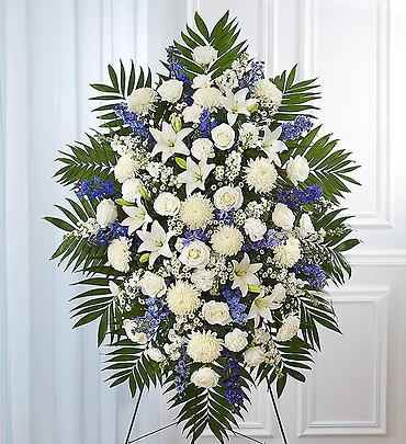 Blue &amp; White Funeral Standing Spray