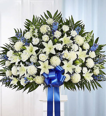Heartfelt Sympathies Blue &amp; White Funeral Standing Basket