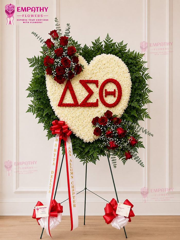 Delta Sigma Theta Heart Standing Spray with Red Roses